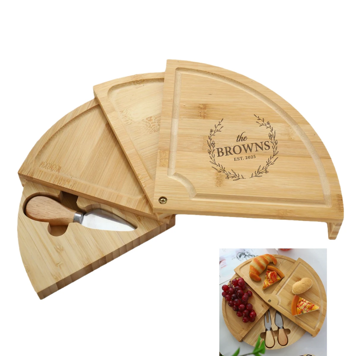 Bamboo Cheese Board and Knife Set 1