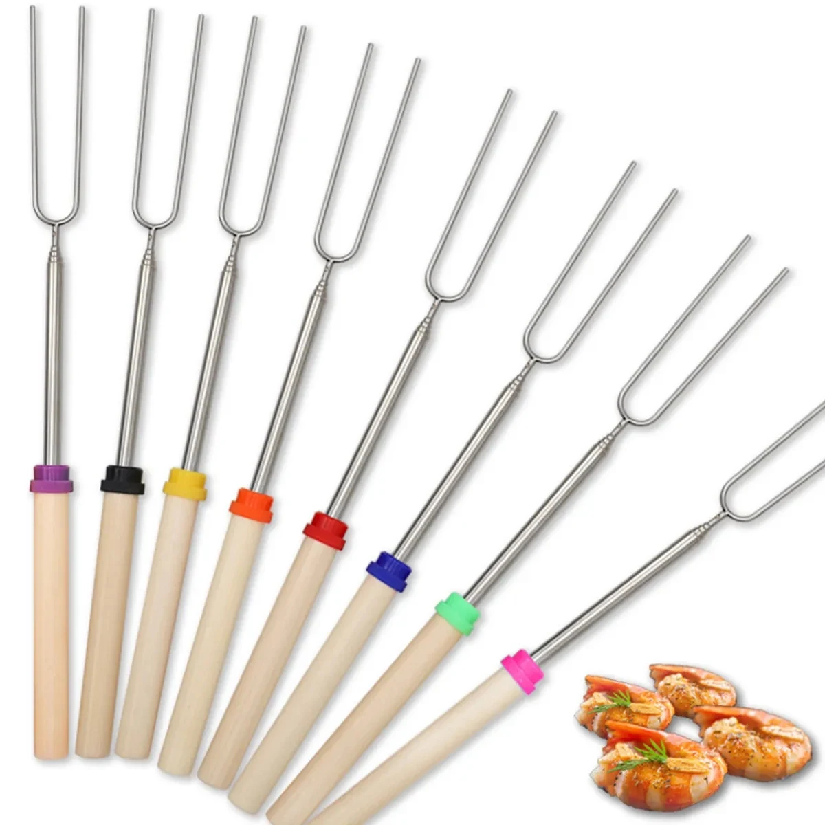 Roasting Sticks Wooden Handle Set Of 8 1