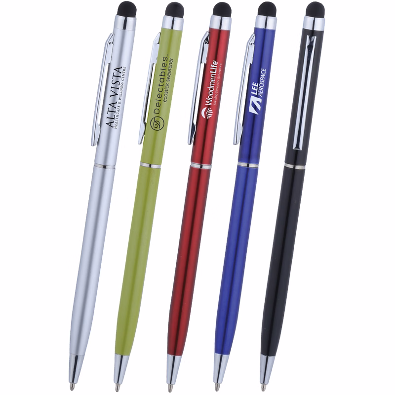 Sleek Thin Metal Twist Action Stylus Ballpoint Pen