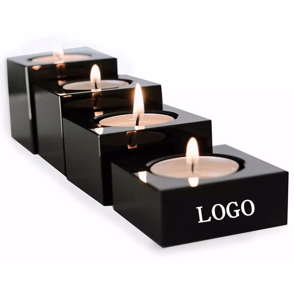 Black Crystal Cube Candle Holders