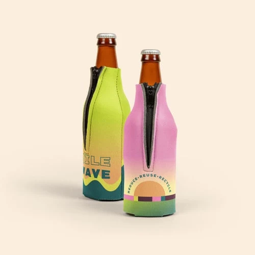 Eco Zippered Bottle Coolie 4Cp, custom koozie with logo imprint 1