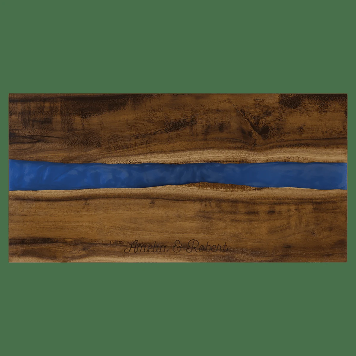 18" x 9" Woodgrain/Blue Acacia with Pearl Resin Serving Board 1