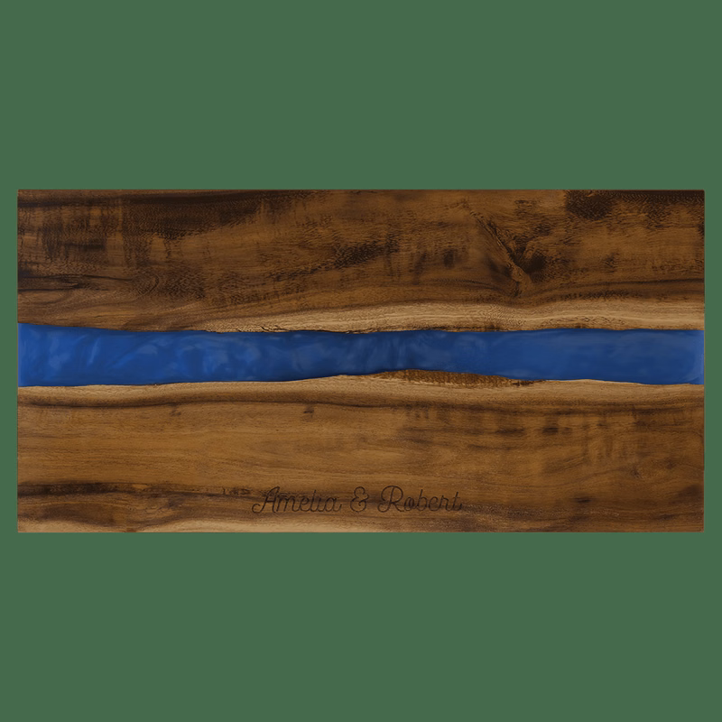 18" x 9" Woodgrain/Blue Acacia with Pearl Resin Serving Board
