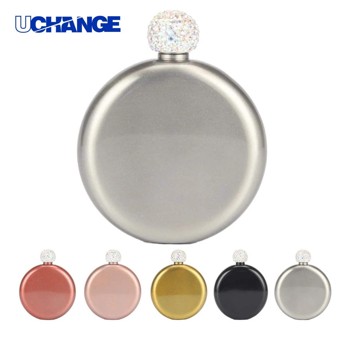 Stainless Steel Wine Flask Container with Rhinestone Cap (5oz), custom water bottle with logo imprint 1