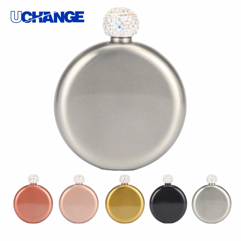 Stainless Steel Wine Flask Container with Rhinestone Cap (5oz)