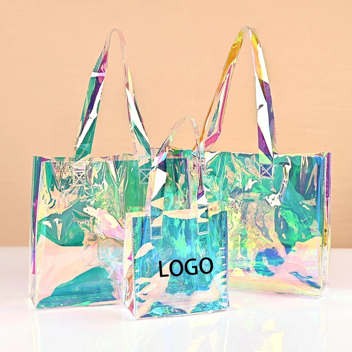 Laser Iridescent Pvc Clear Tote Bag 14"X4"X12" 1