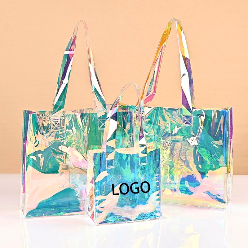 Laser Iridescent Pvc Clear Tote Bag 14"X4"X12"