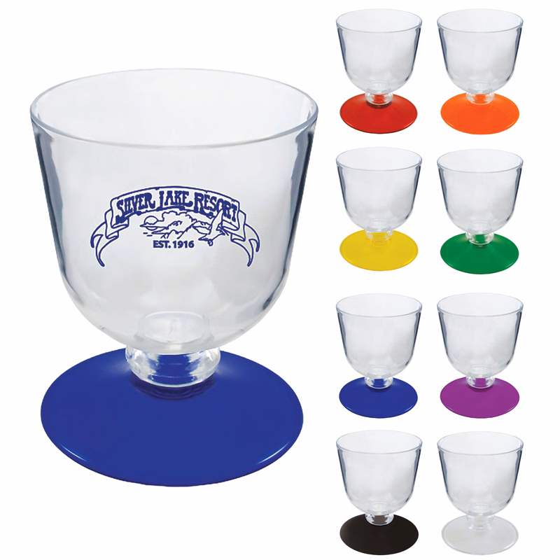 7oz Short Stem Plastic Wine Glass with Your Choice of Base Color