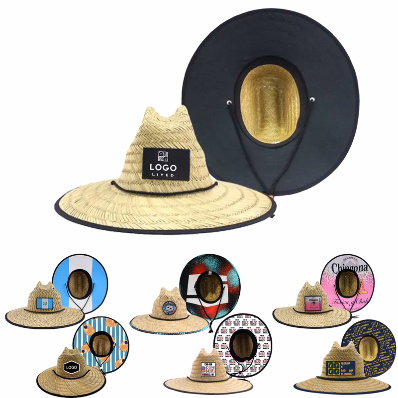 Embroidered Lifeguard Straw Hat with Color Underbrim & Patch