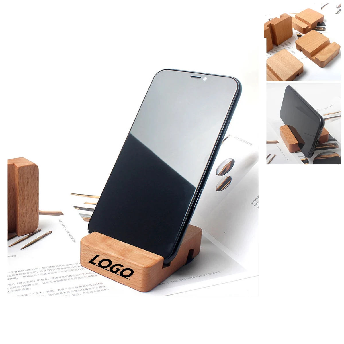 Desktop wooden mobile phone tablet base 1