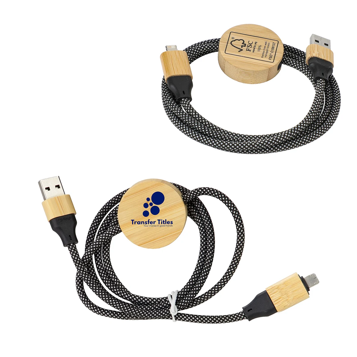 Bolt 4-in-1 39" Bamboo and RPET 100W Charging & Data Cable 1