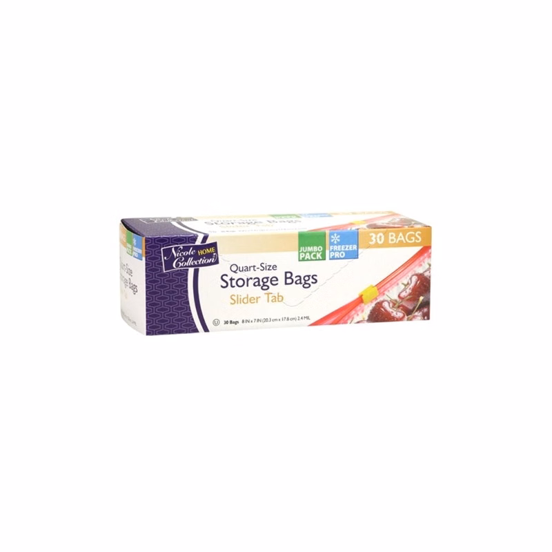 Quart-Size Slider Tab Storage Bags - 30-Pack Freezer Ready