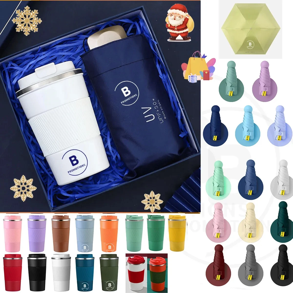 UV Protection Umbrella w/12oz Travel Coffee Mug Gift Box Set 1