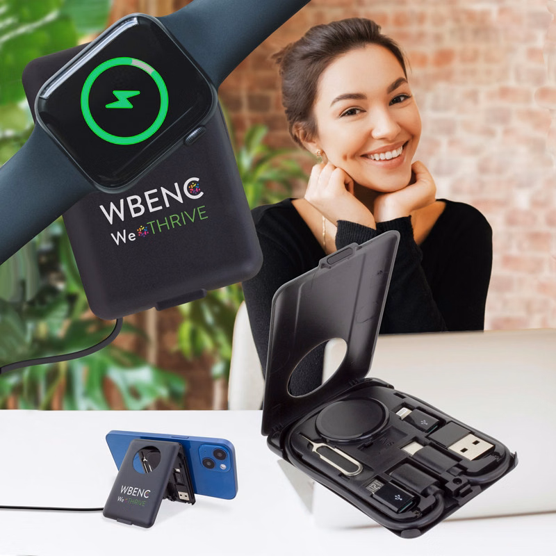 Chi-Charge Cable Card with Watch Charger - Collapsible Wireless Charging Stand and Charging Cable Carrier