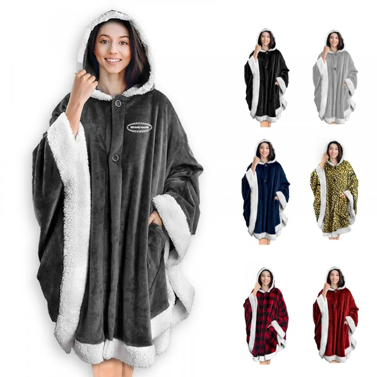 Poncho Hooded Cape Blanket Shawl Cozy Warm Sherpa Fleece 1