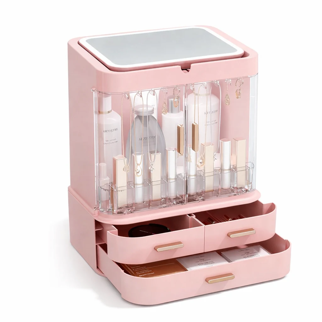 LED Makeup Organizer with Mirror and Storage Drawers 1