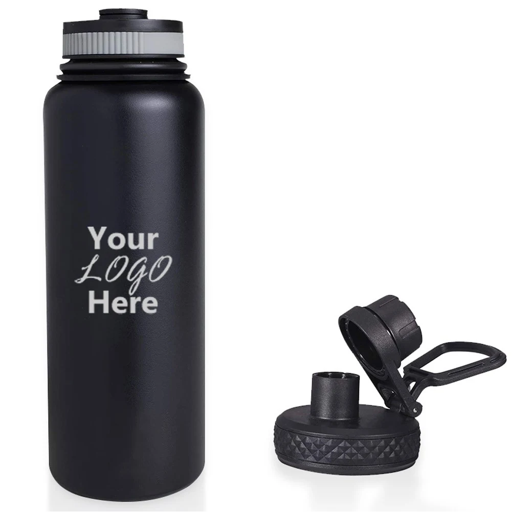 40 Oz. Water Bottle Double Insulated Stainless Steel With 2 Sport Lids, custom water bottle with logo imprint 1