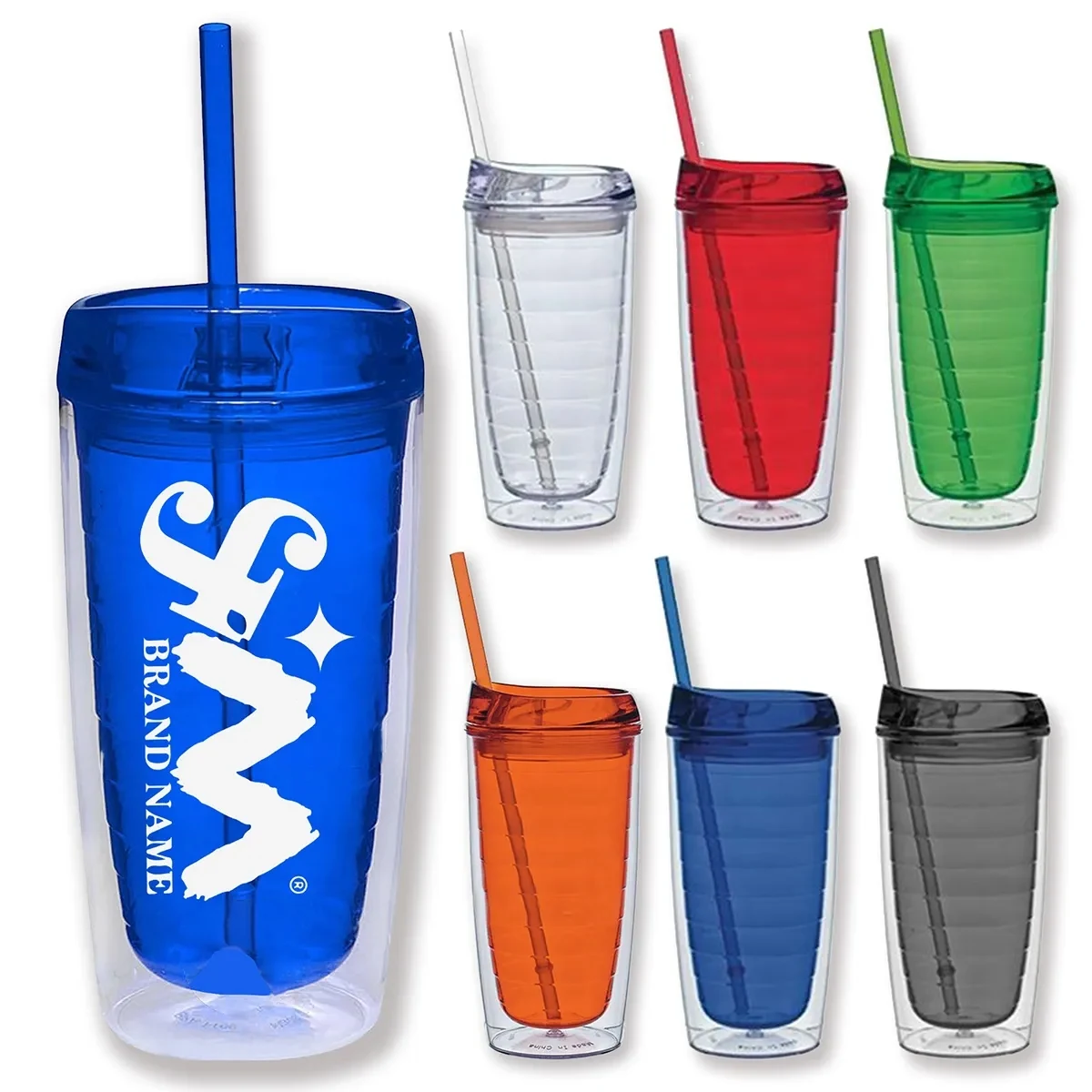 16 Oz Double Wall Reusable Acrylic Tumblers With Straw Lid 1