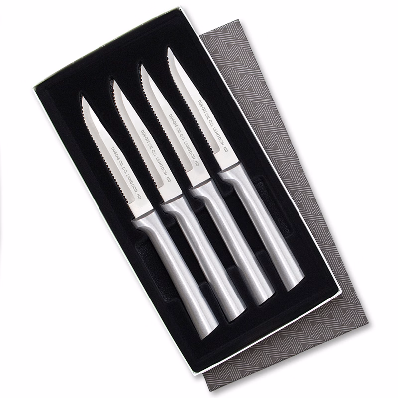Four Serrated Steak Knives Gift Set w/Silver Handle