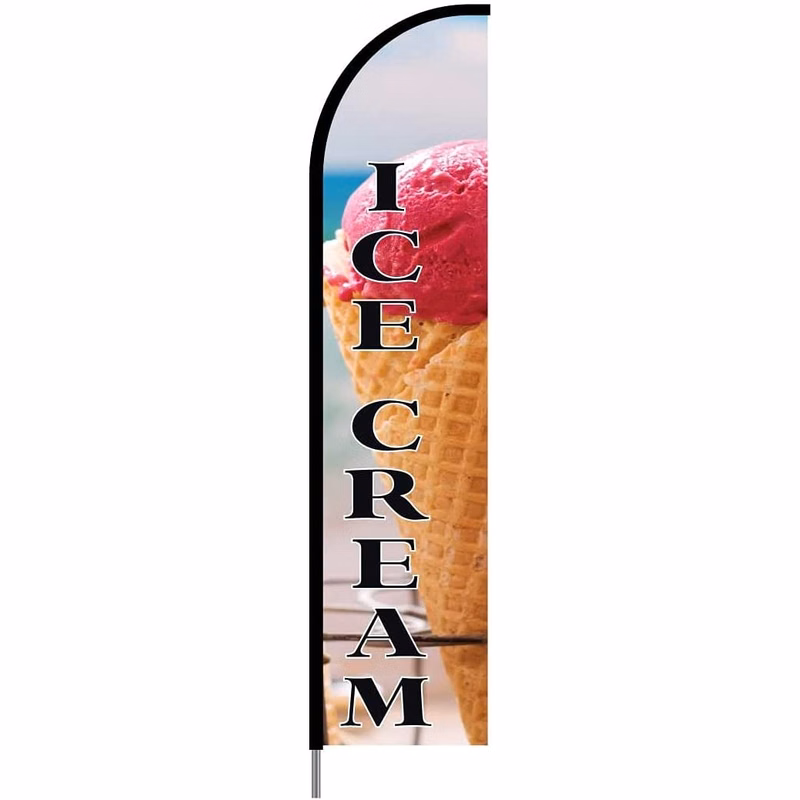 Ice Cream Sign Banner - Swooper Feather Flag Pole Kit Outdoor Business and Store Sign Display, 15ft
