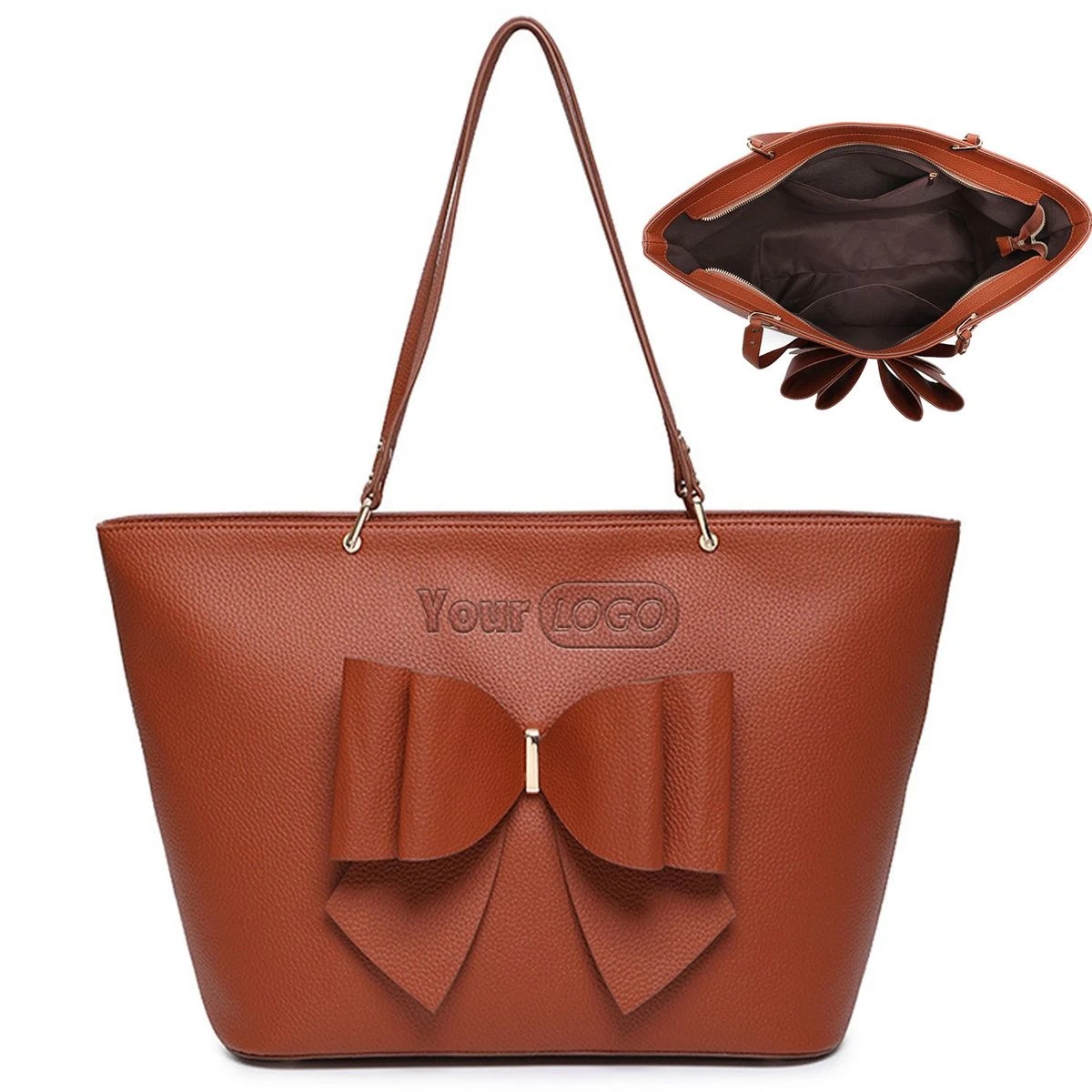 PU Large capacity bow tote bag, custom tote bag with logo imprint 1