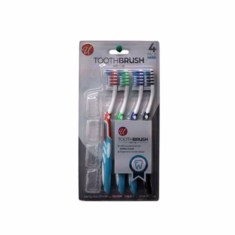 Toothbrushes with Cap - 4 Pack Hard Bristles