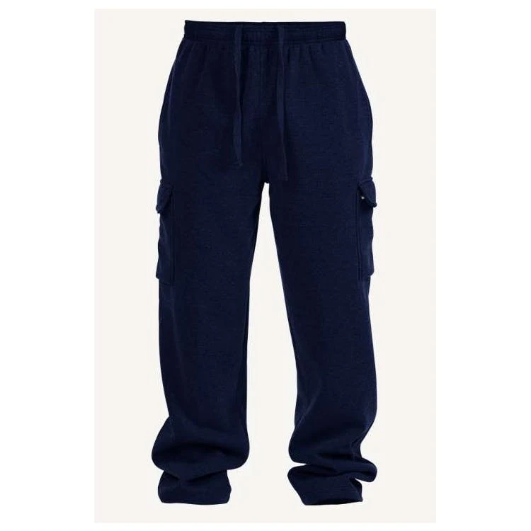 Men's Open Leg Fleece Cargo Sweatpants - Size 3XL-5XL Navy 1