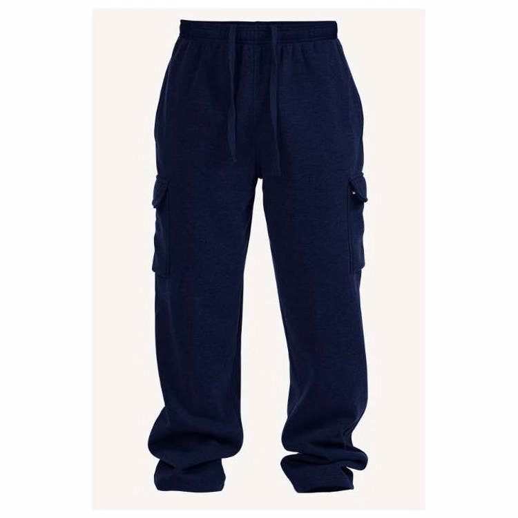 Men's Open Leg Fleece Cargo Sweatpants - Size 3XL-5XL Navy