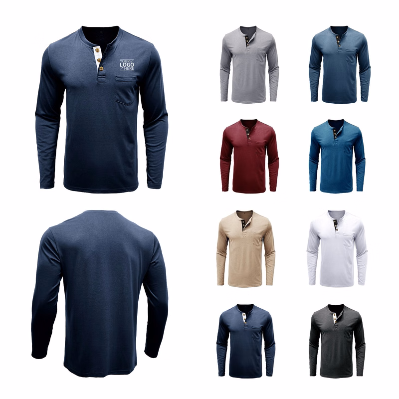 Men 3 Button Long Sleeve Shirt