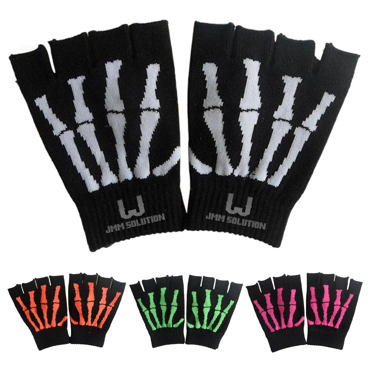 Skeleton Bone Knit Fingerless Gloves 1