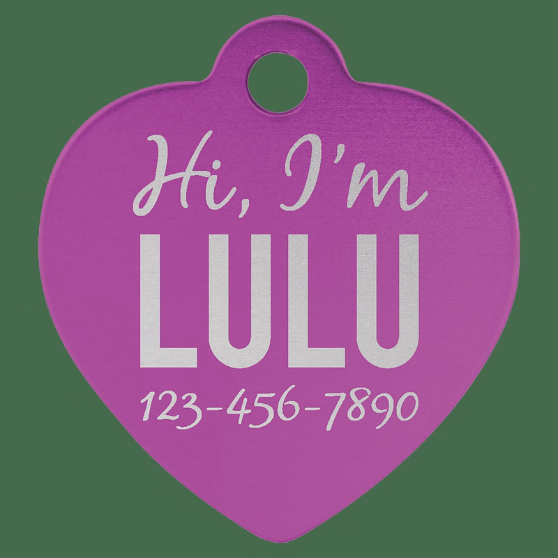 1 1/4" x 1 1/4" Purple Anodized Aluminum Heart Pet Tag