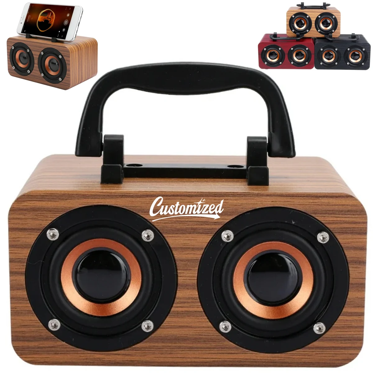 Wood Finish Bluetooth Speaker with Handle 1
