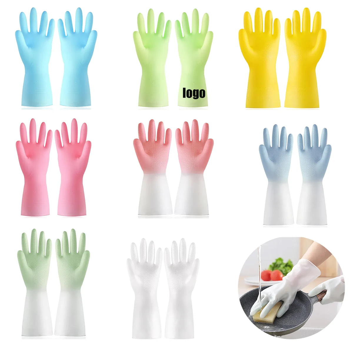 Mixing Color Kitchen Rubber Gloves 1