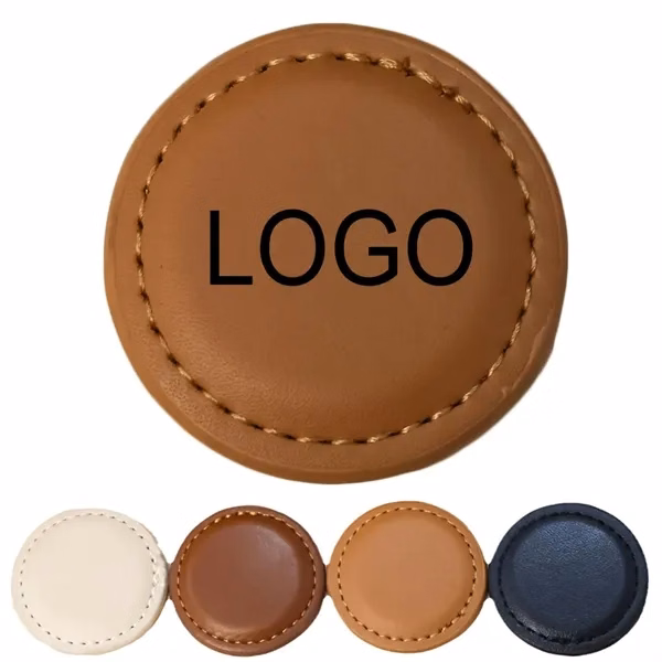 Custom 1.6 inch Magnetic PU Leather Golf Ball Marker — Personalized Heat Stamp — Golf Gift