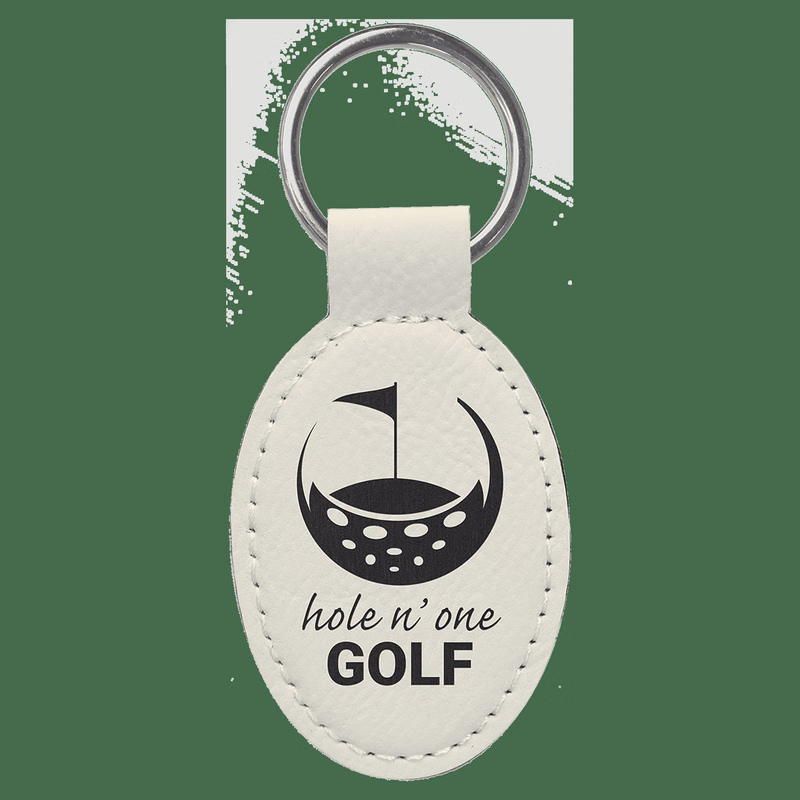 3" x 1 3/4" White Leatherette Oval Keychain