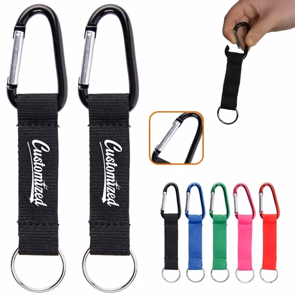 Custom Aluminum Carabiner Keychain with Nylon Strap — Durable EDC Accessory