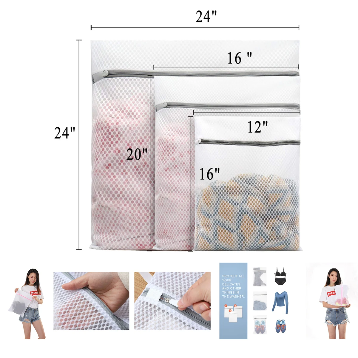 3Pcs Durable Honeycomb Mesh Laundry Bags 1