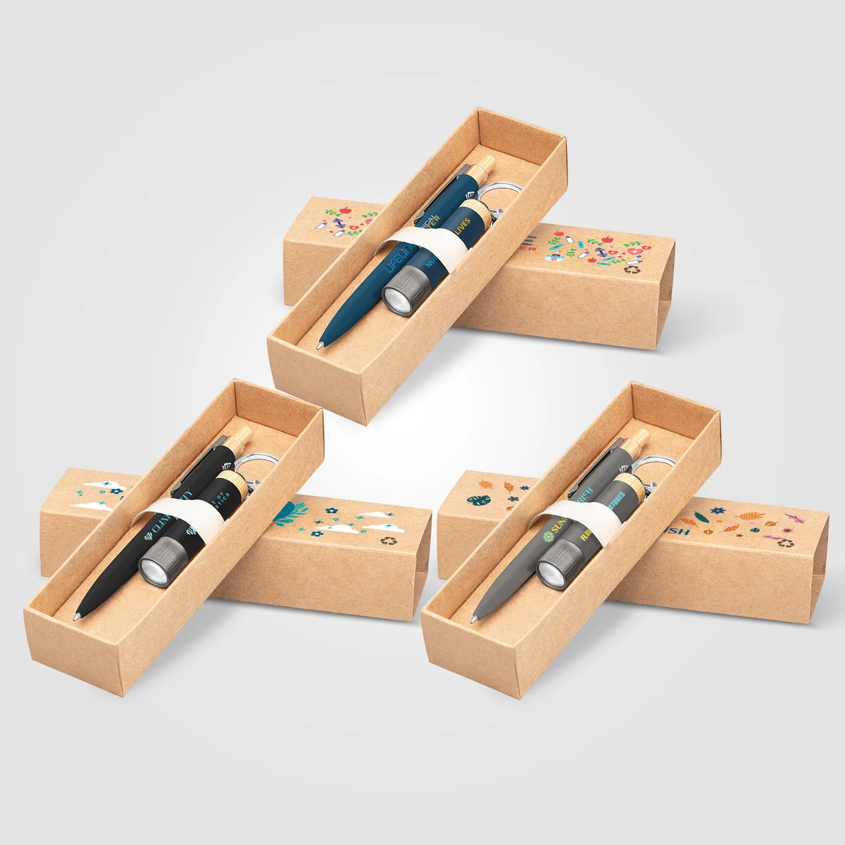 Reborn Recycled Aluminum Bamboo Accented Pen & Flashlight Gift Set 1