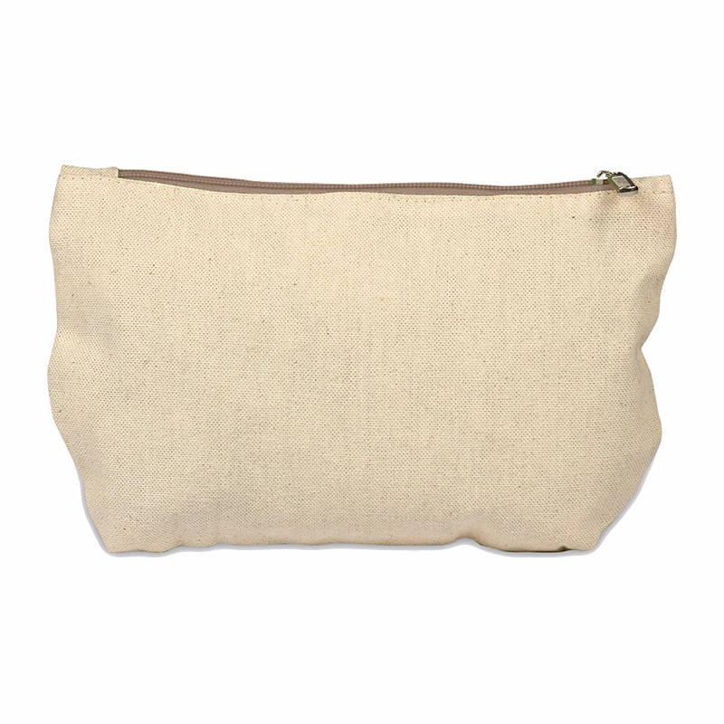 Cotton Canvas Pouch with Zipper-Natural Color