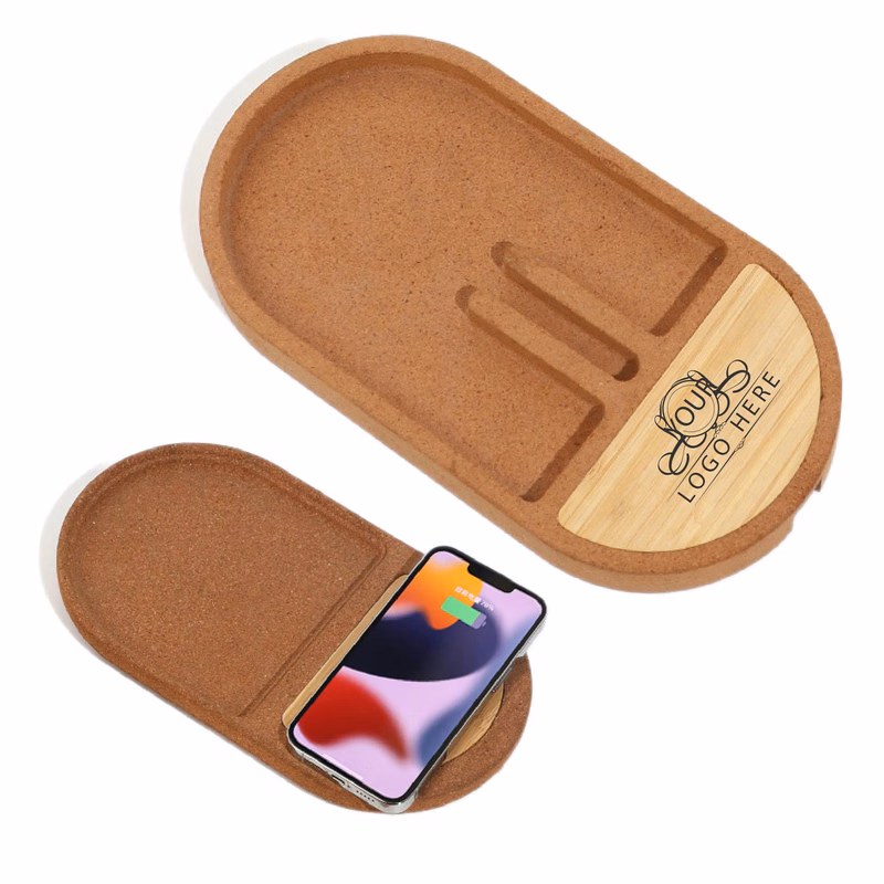 Cork Wireless Charging Pad Desktop Organizer