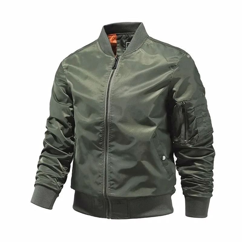 Men's Satin Jacket Black Zip-up Rib Collar Winter Style