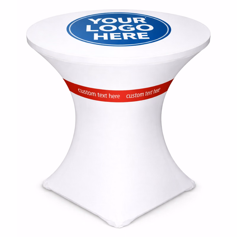 White Stretch Bar Top Table Cover W/Logo