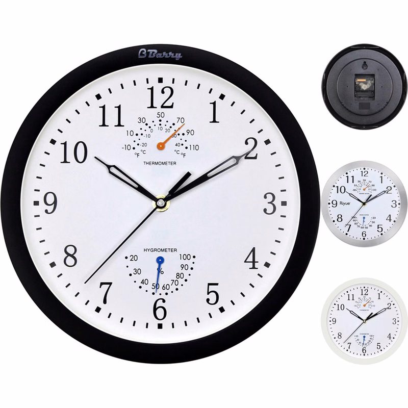 10 In Round Wall Clock with Temperature & Humidity