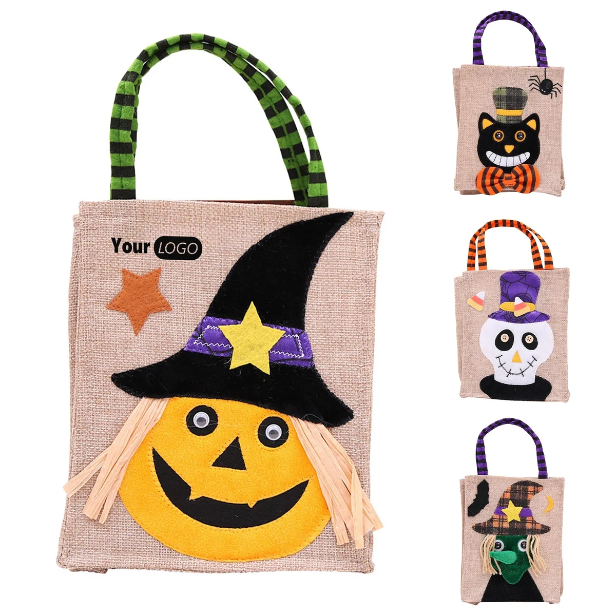 Jute Halloween Candy Tote Bag, custom tote bag with logo imprint 1
