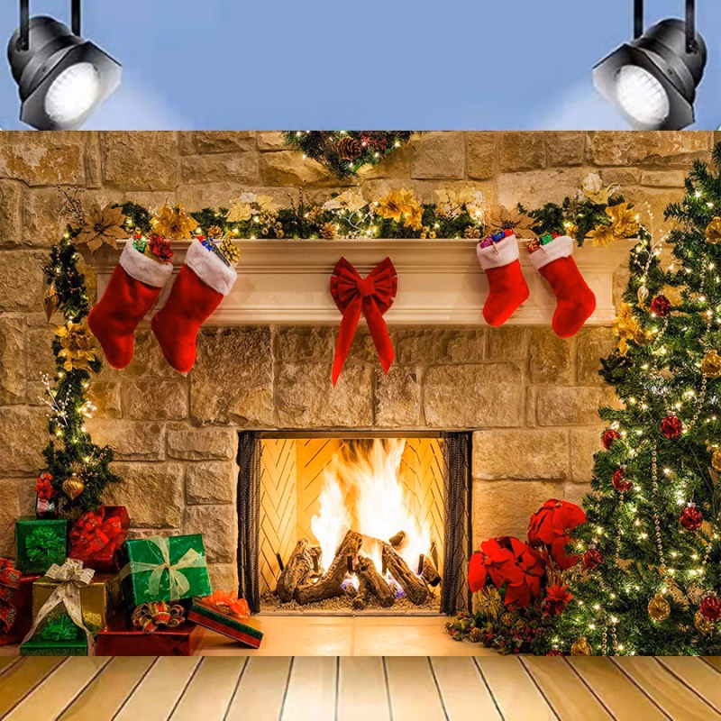 Christmas Fireplace Theme Backdrop for Photography 5x7ft