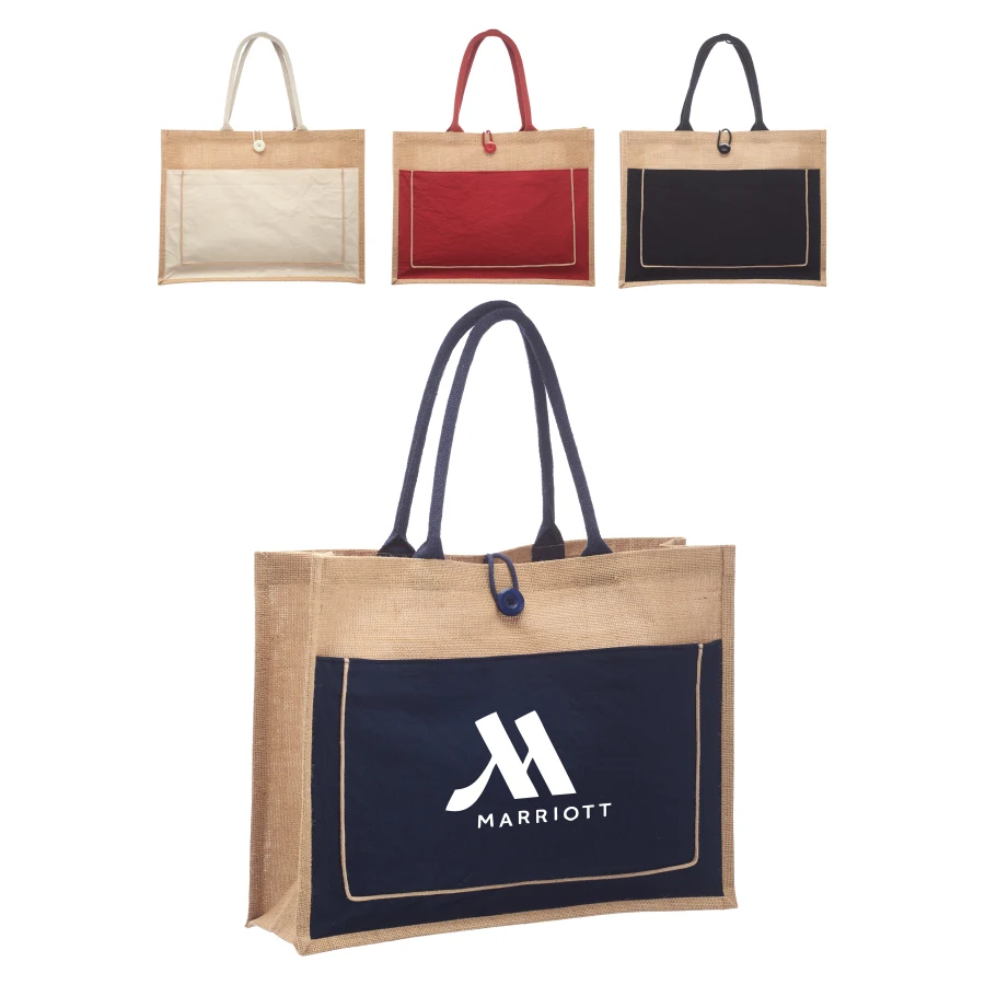 Union Printed - Cotton Pocket Jute Tote Bags, custom tote bag with logo imprint 1