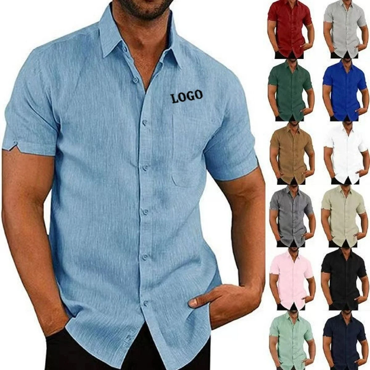 Men's linen Short Sleeved Casual Shirt 1