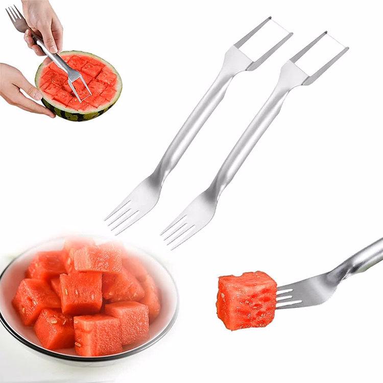 Watermelon Fork Slicer Cutter/ Stainless Steel 2-in-1 Watermelon Fork Slicer