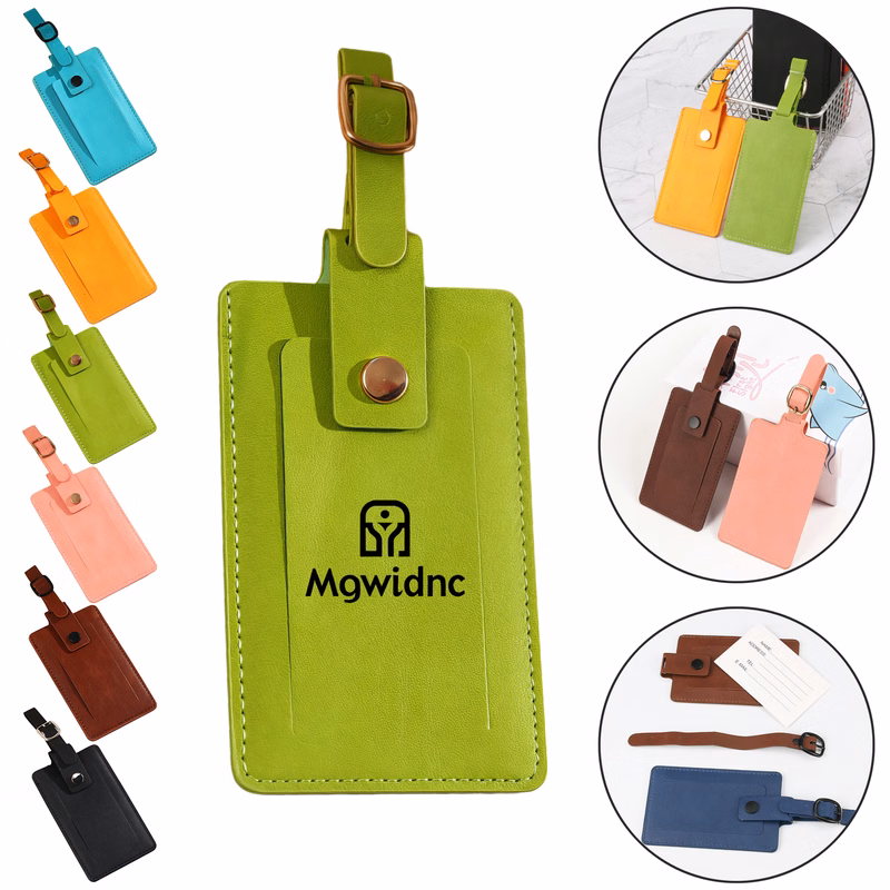Thick PU Leather Luggage Tag with Flip Cover