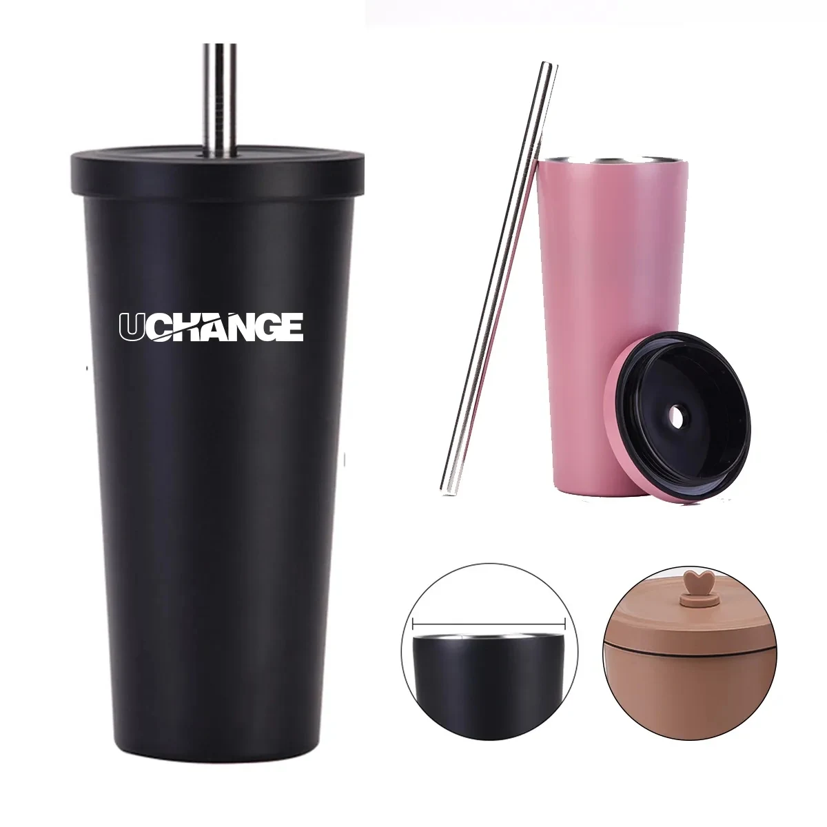 32 Oz. Matte Stainless Steel Tumbler With Lid And Straw Cups with Lids and Straws 1